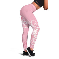 Aotearoa Maori Koru Curves Leggings Silver Ferns - Rose Pink LT7 - Polynesian Pride
