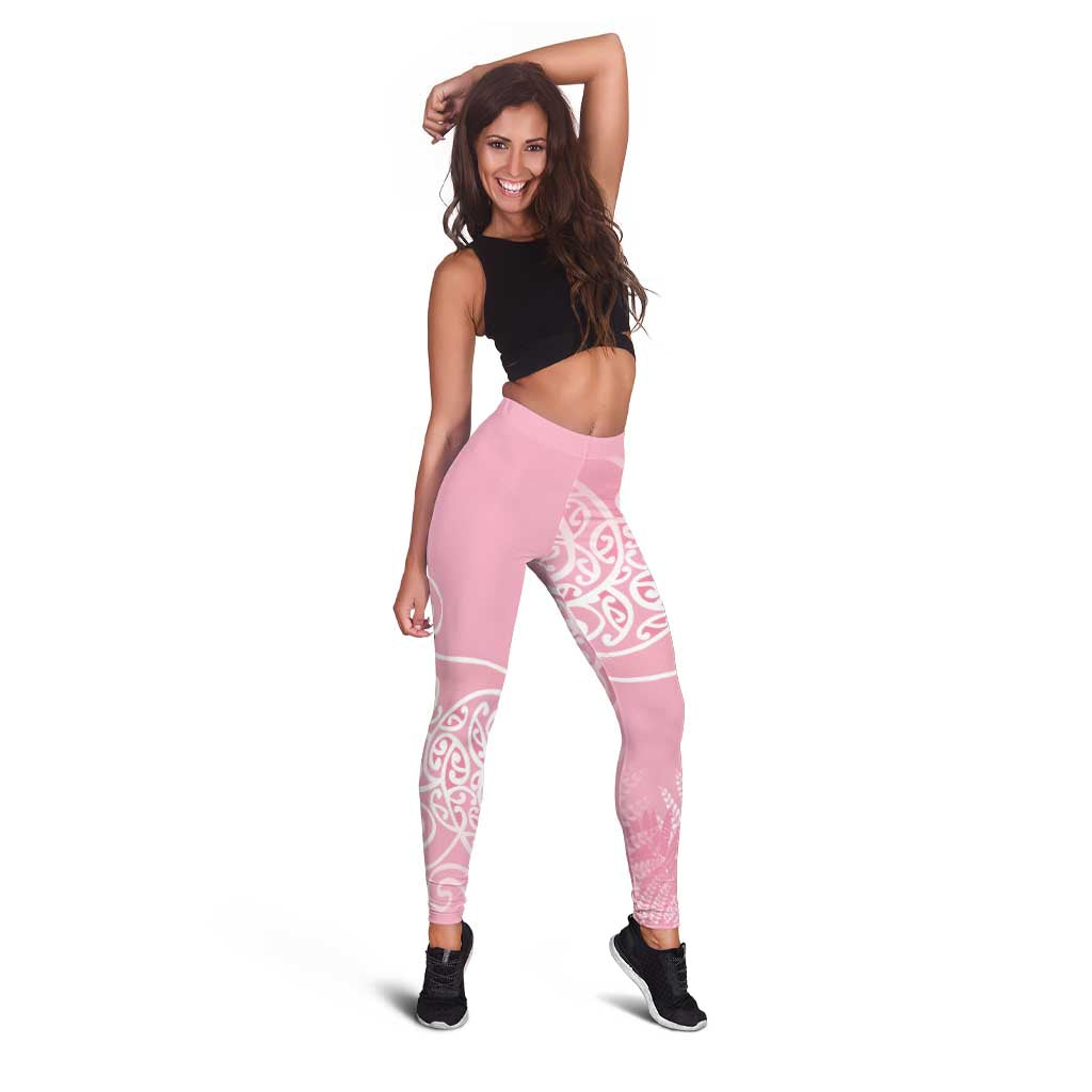 Aotearoa Maori Koru Curves Leggings Silver Ferns - Rose Pink LT7 - Polynesian Pride
