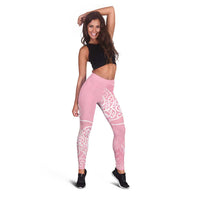 Aotearoa Maori Koru Curves Leggings Silver Ferns - Rose Pink LT7 - Polynesian Pride