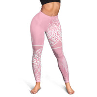 Aotearoa Maori Koru Curves Leggings Silver Ferns - Rose Pink LT7 - Polynesian Pride