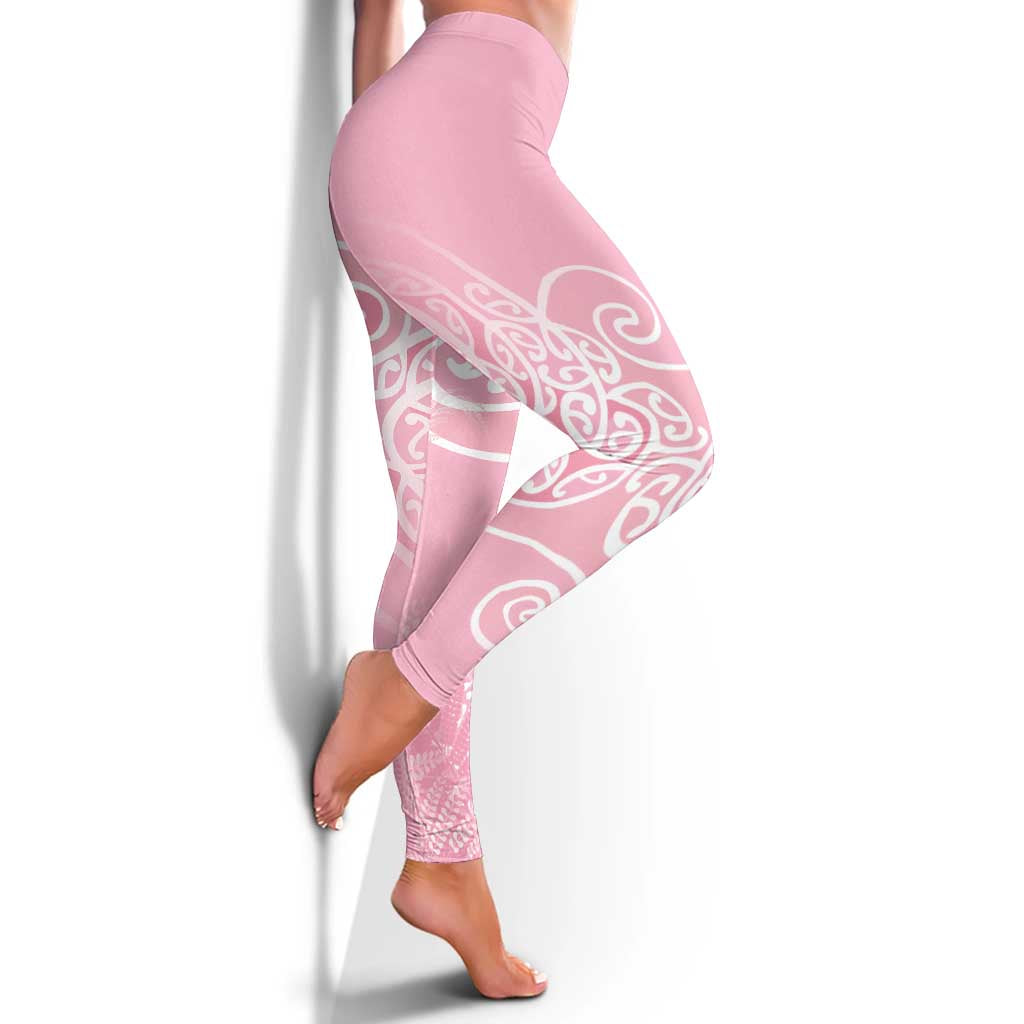 Aotearoa Maori Koru Curves Leggings Silver Ferns - Rose Pink LT7 - Polynesian Pride