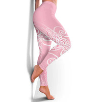 Aotearoa Maori Koru Curves Leggings Silver Ferns - Rose Pink LT7 - Polynesian Pride