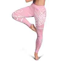 Aotearoa Maori Koru Curves Leggings Silver Ferns - Rose Pink LT7 - Polynesian Pride