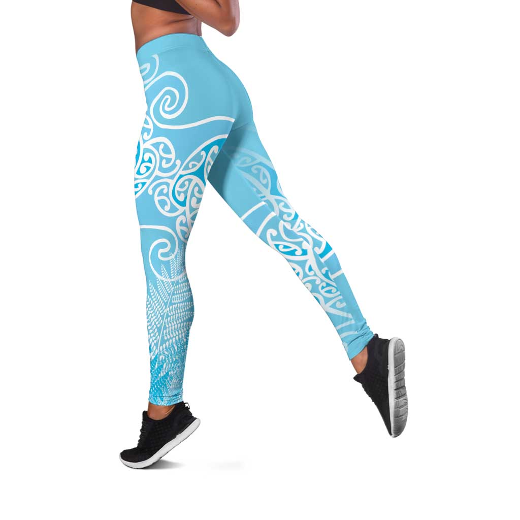 Aotearoa Maori Koru Curves Leggings Silver Ferns - Turquoise LT7 Turquoise - Polynesian Pride