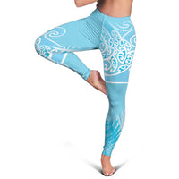 Aotearoa Maori Koru Curves Leggings Silver Ferns - Turquoise LT7 - Polynesian Pride