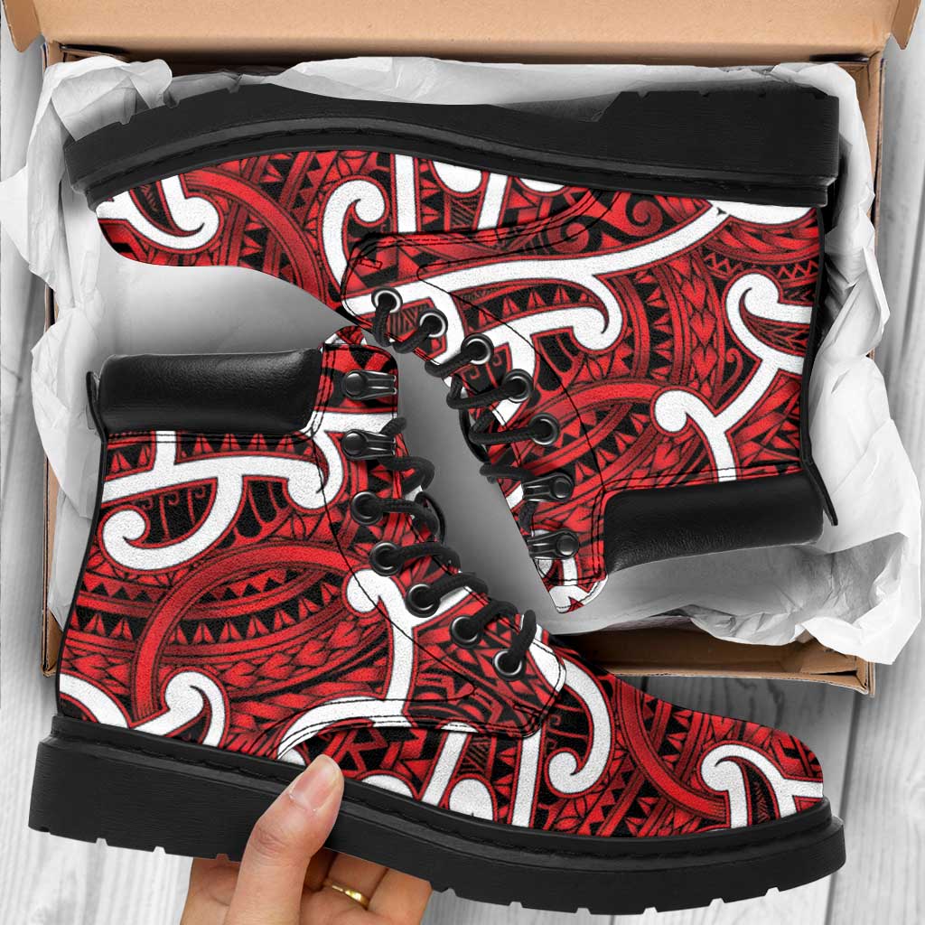 Aotearoa Maori Kowhaiwhai All Season Boots Whero Puhoro and Patiki LT9 Red - Polynesian Pride