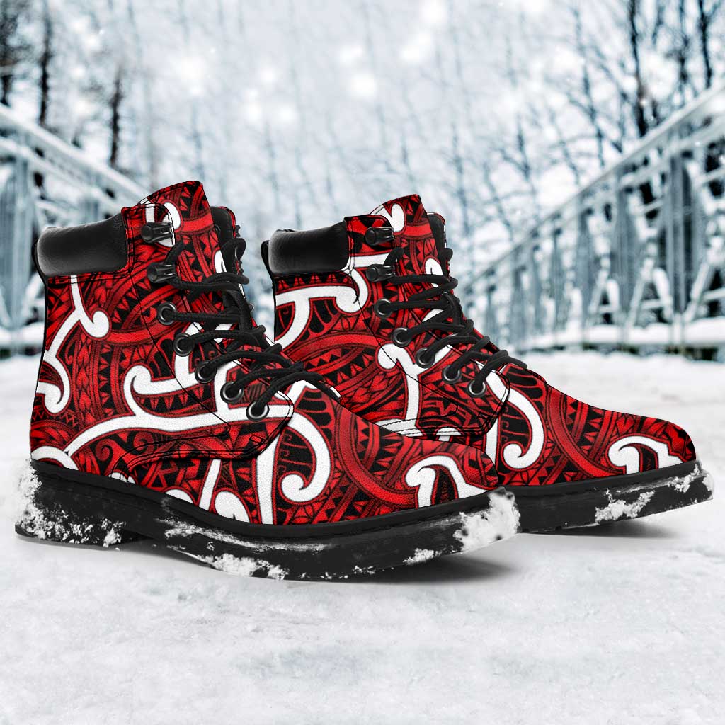 Aotearoa Maori Kowhaiwhai All Season Boots Whero Puhoro and Patiki LT9 - Polynesian Pride
