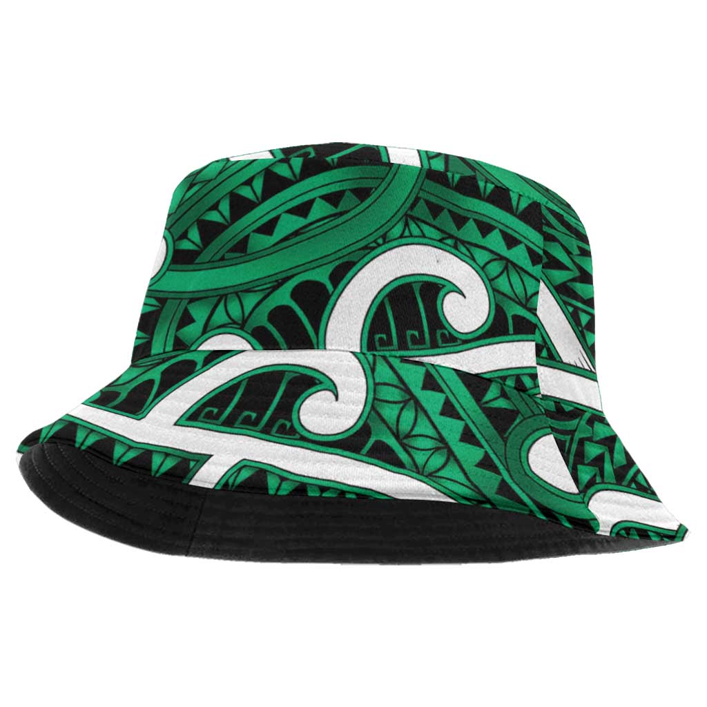 Aotearoa Maori Kowhaiwhai Bucket Hat Kakariki Puhoro and Patiki LT9 One Size Green - Polynesian Pride