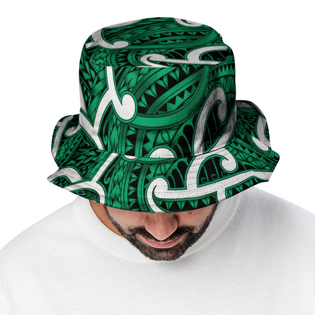 Aotearoa Maori Kowhaiwhai Bucket Hat Kakariki Puhoro and Patiki LT9 - Polynesian Pride