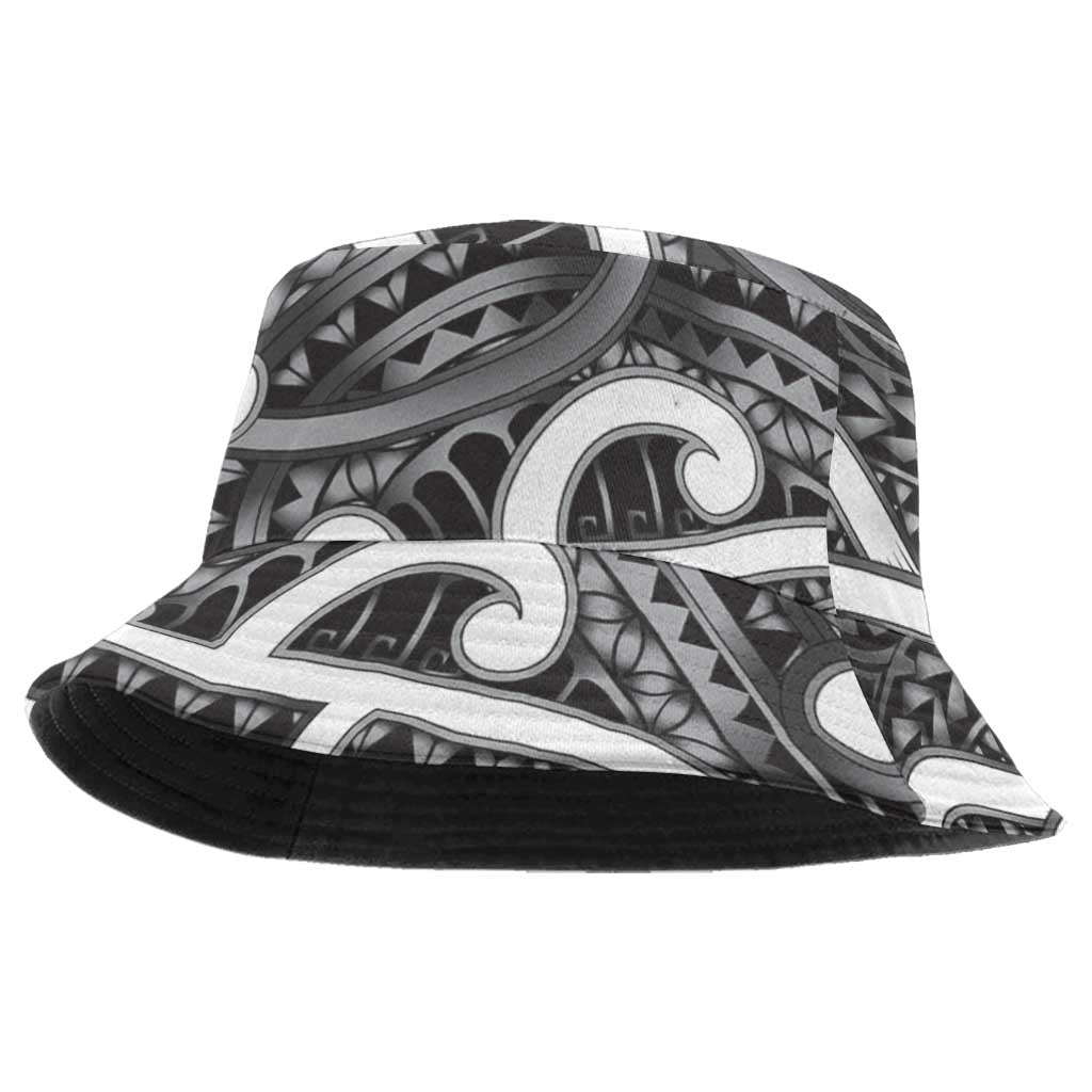 Aotearoa Maori Kowhaiwhai Bucket Hat Kiwikiwi Puhoro and Patiki LT9 One Size Grey - Polynesian Pride