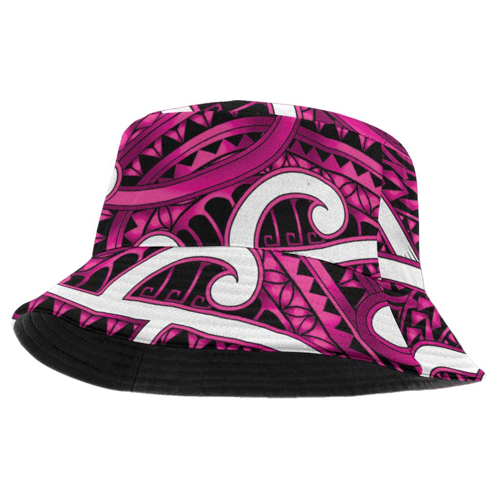 Aotearoa Maori Kowhaiwhai Bucket Hat Mawhero Puhoro and Patiki LT9 One Size Pink - Polynesian Pride