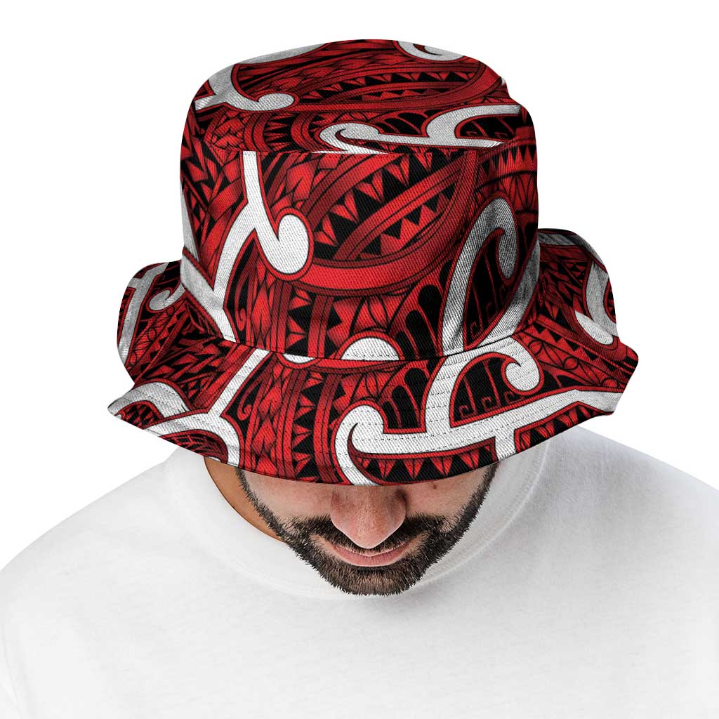 Aotearoa Maori Kowhaiwhai Bucket Hat Whero Puhoro and Patiki LT9 - Polynesian Pride