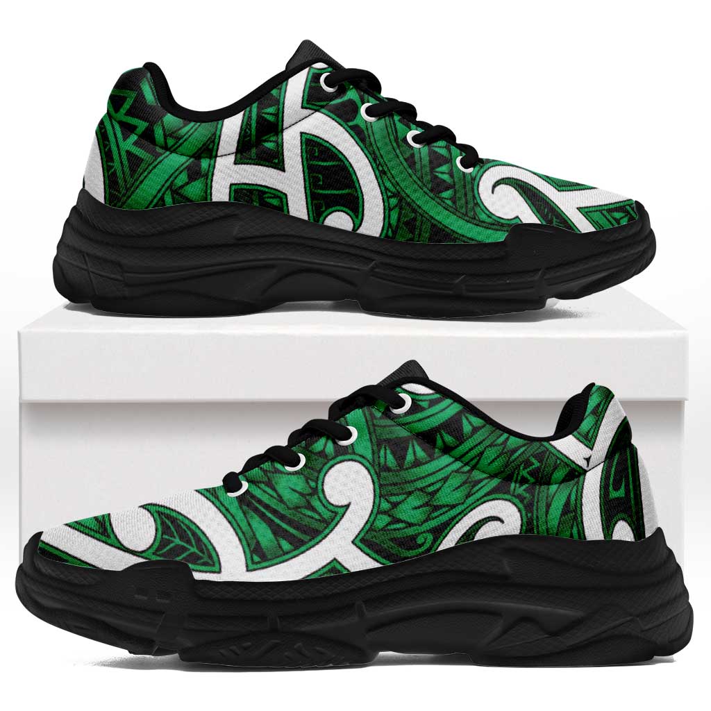 Aotearoa Maori Kowhaiwhai Chunky Sneakers Kakariki Puhoro and Patiki LT9 Green - Polynesian Pride