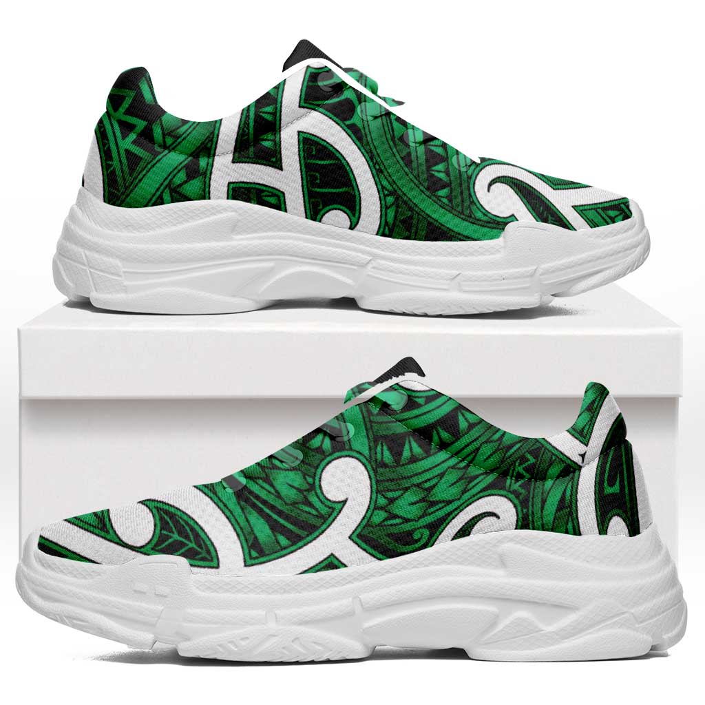 Aotearoa Maori Kowhaiwhai Chunky Sneakers Kakariki Puhoro and Patiki LT9 Green - Polynesian Pride