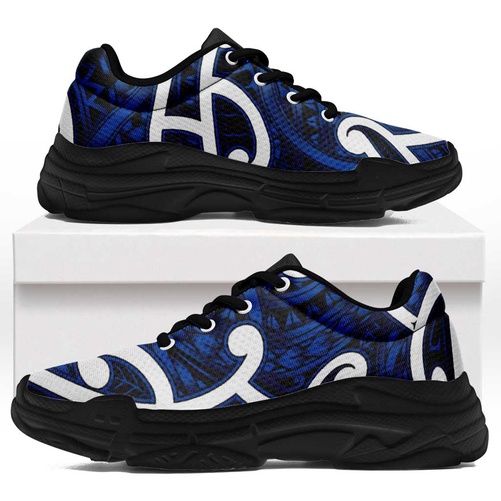 Aotearoa Maori Kowhaiwhai Chunky Sneakers Kikorangi Puhoro and Patiki LT9 Blue - Polynesian Pride