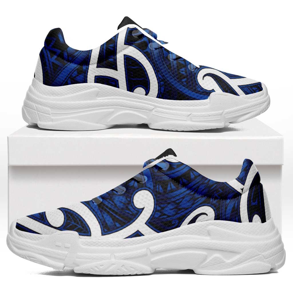 Aotearoa Maori Kowhaiwhai Chunky Sneakers Kikorangi Puhoro and Patiki LT9 Blue - Polynesian Pride
