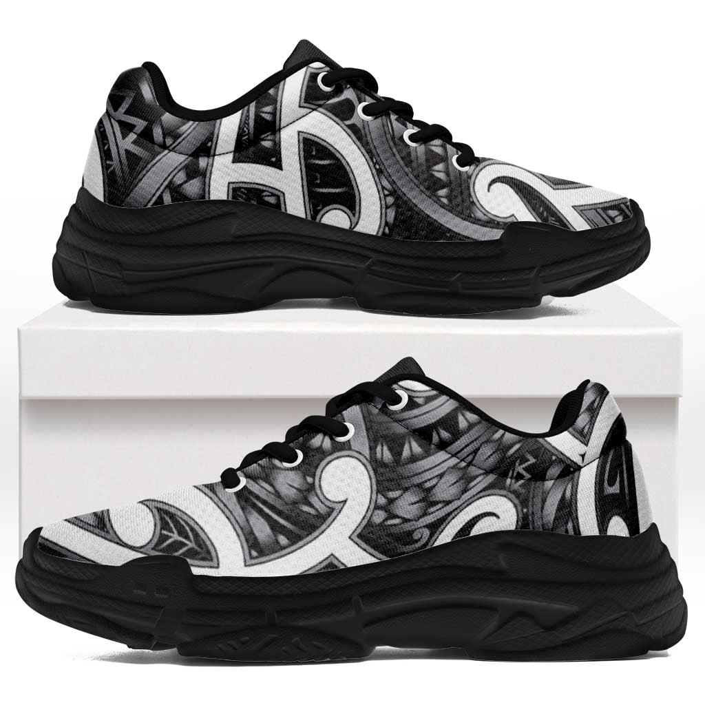 Aotearoa Maori Kowhaiwhai Chunky Sneakers Kiwikiwi Puhoro and Patiki LT9 Grey - Polynesian Pride