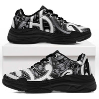 Aotearoa Maori Kowhaiwhai Chunky Sneakers Kiwikiwi Puhoro and Patiki LT9 Grey - Polynesian Pride