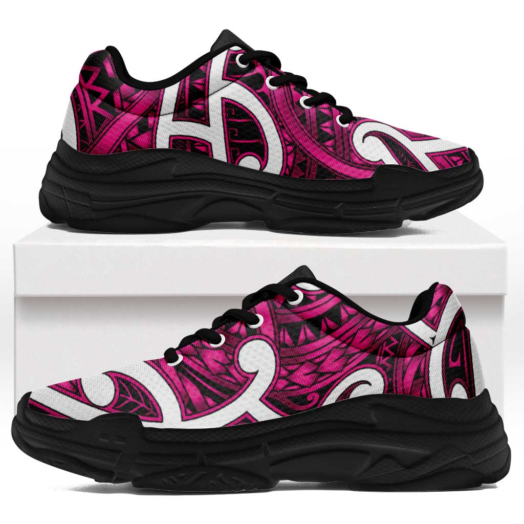 Aotearoa Maori Kowhaiwhai Chunky Sneakers Mawhero Puhoro and Patiki LT9 Pink - Polynesian Pride