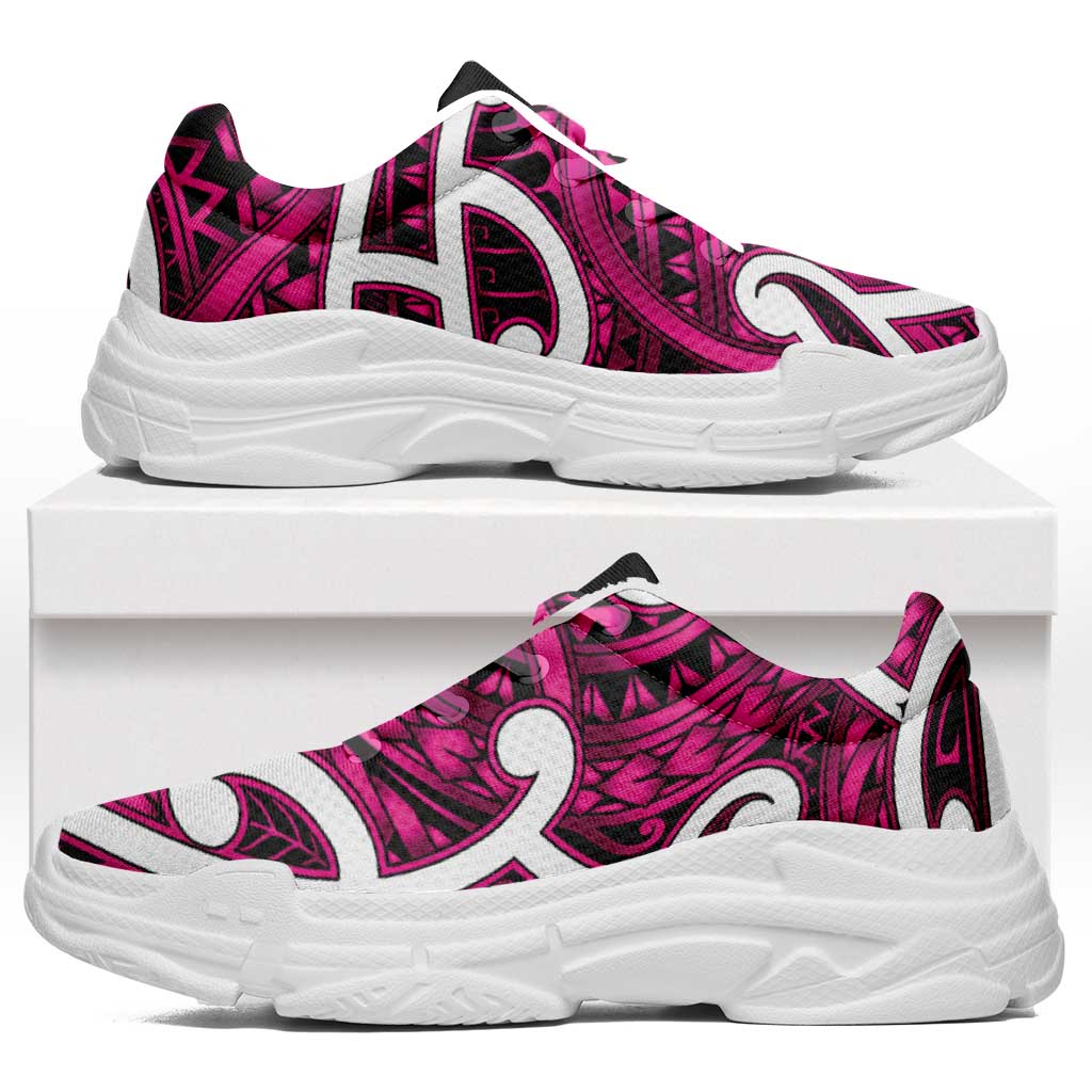 Aotearoa Maori Kowhaiwhai Chunky Sneakers Mawhero Puhoro and Patiki LT9 Pink - Polynesian Pride
