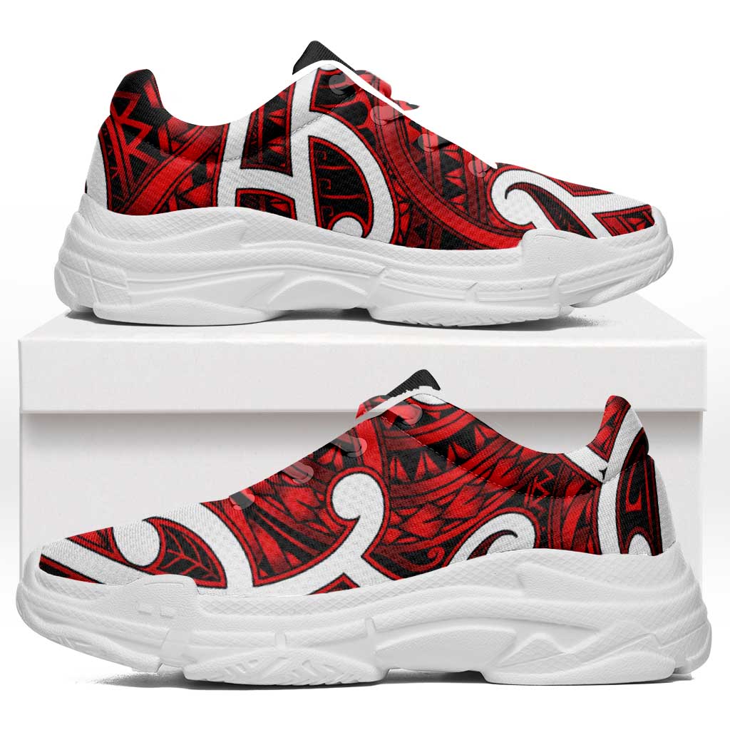 Aotearoa Maori Kowhaiwhai Chunky Sneakers Whero Puhoro and Patiki LT9 Red - Polynesian Pride
