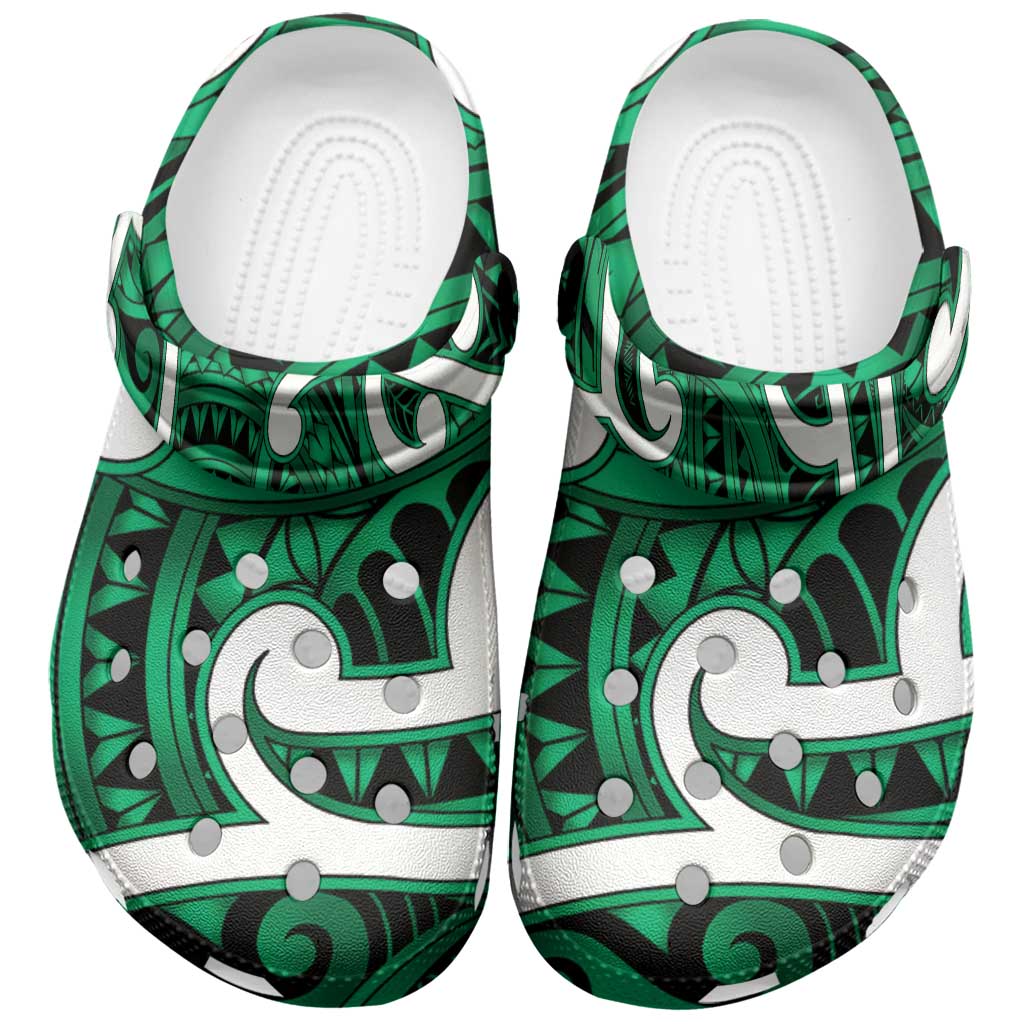 Aotearoa Maori Kowhaiwhai Clogs Shoes Kakariki Puhoro and Patiki LT9 Green - Polynesian Pride