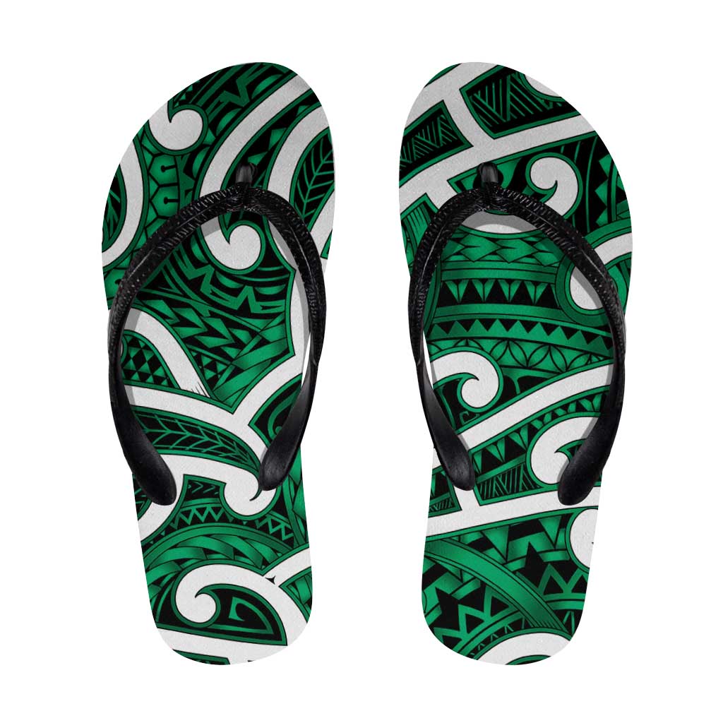 Aotearoa Maori Kowhaiwhai Flip Flops Kakariki Puhoro and Patiki LT9 Green - Polynesian Pride