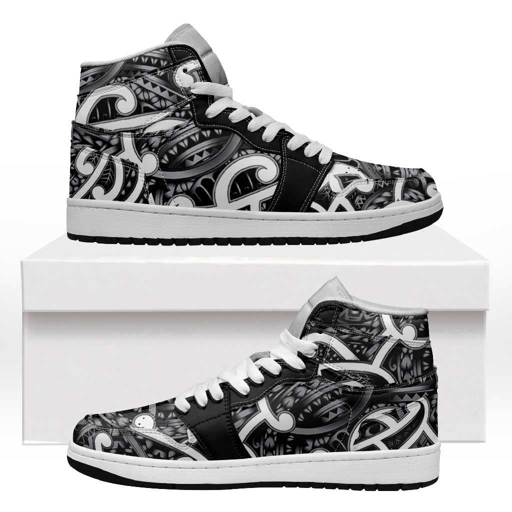 Aotearoa Maori Kowhaiwhai High Sneakers AJ1 Kiwikiwi Puhoro and Patiki LT9 Grey - Polynesian Pride