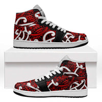 Aotearoa Maori Kowhaiwhai High Sneakers AJ1 Whero Puhoro and Patiki LT9 Red - Polynesian Pride