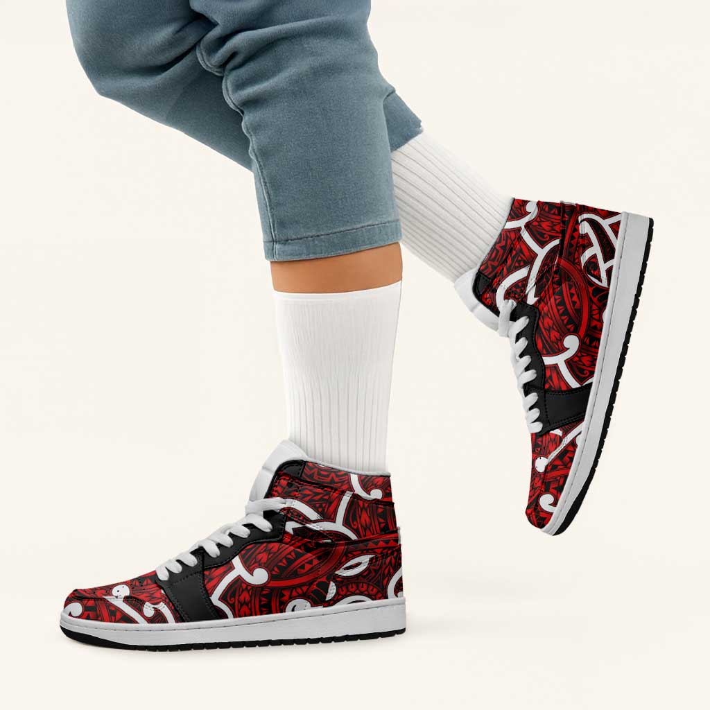 Aotearoa Maori Kowhaiwhai High Sneakers AJ1 Whero Puhoro and Patiki LT9 - Polynesian Pride