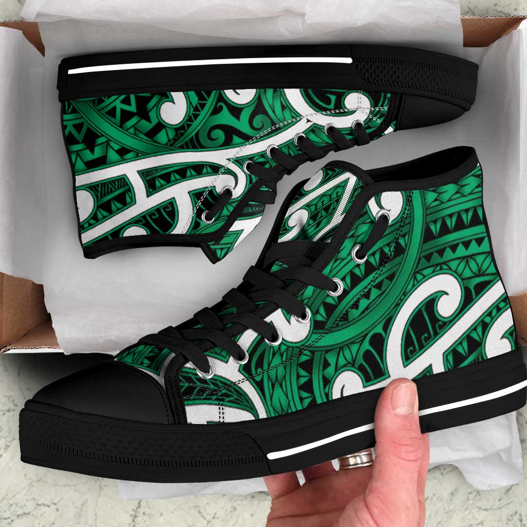 Aotearoa Maori Kowhaiwhai High Top Shoes Kakariki Puhoro and Patiki