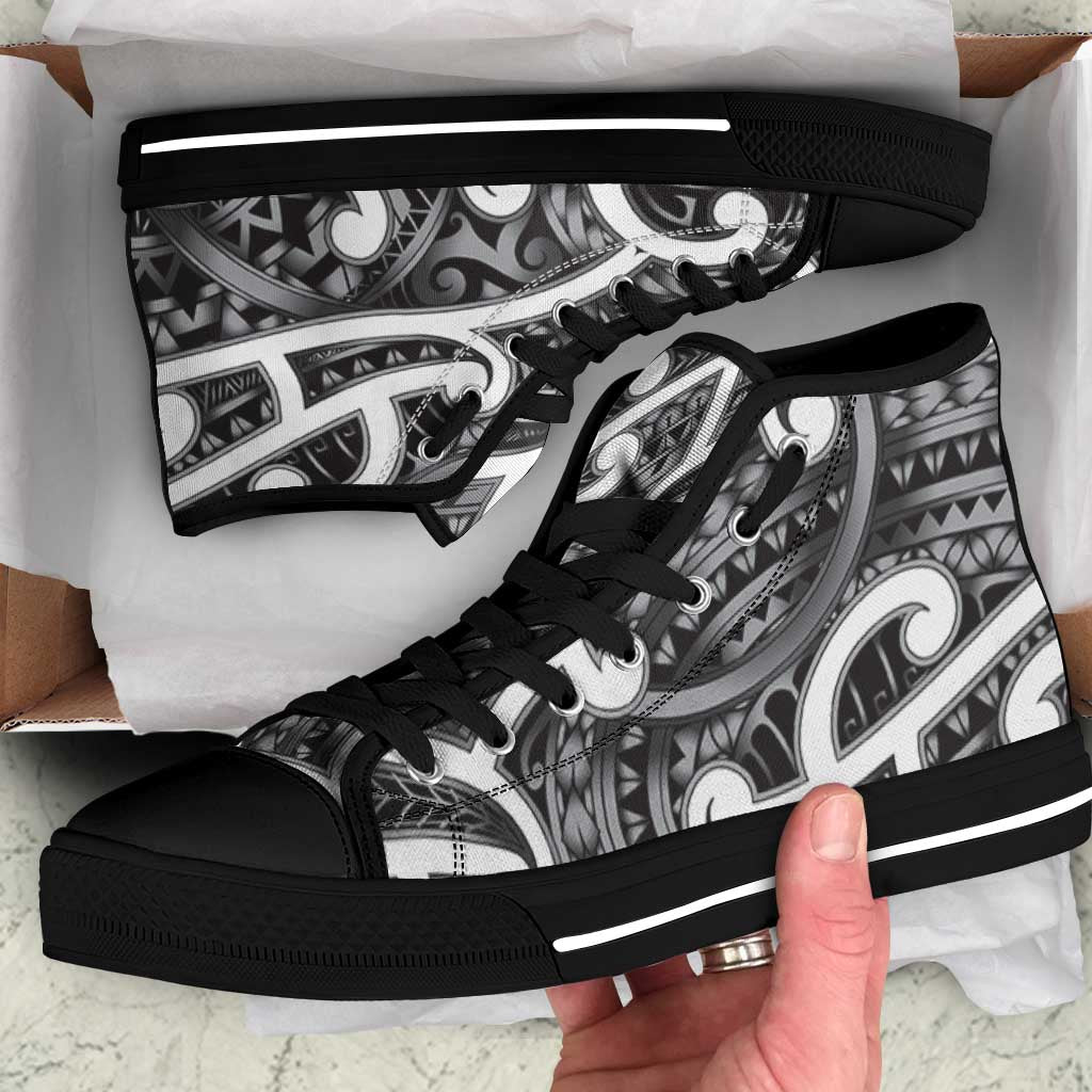 Aotearoa Maori Kowhaiwhai High Top Shoes Kiwikiwi Puhoro and Patiki LT9 Grey - Polynesian Pride