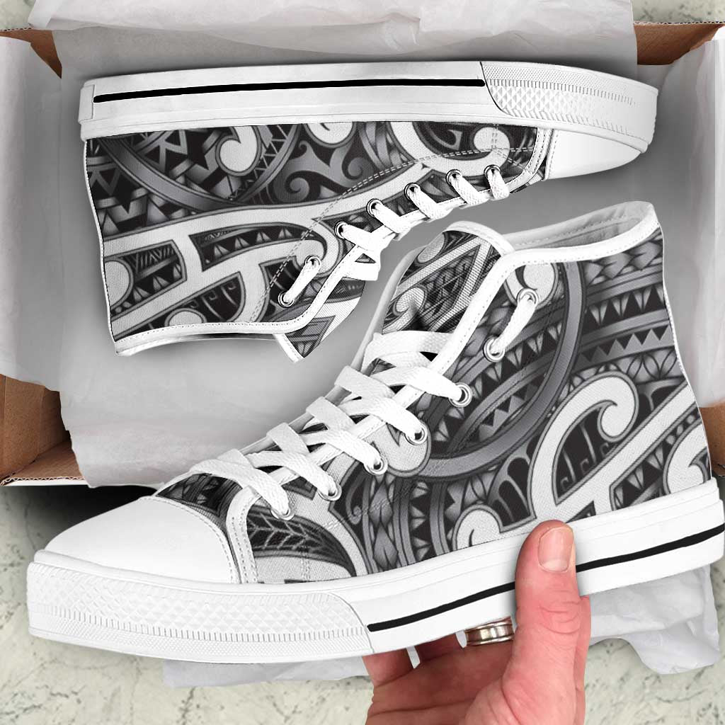 Aotearoa Maori Kowhaiwhai High Top Shoes Kiwikiwi Puhoro and Patiki LT9 Grey - Polynesian Pride