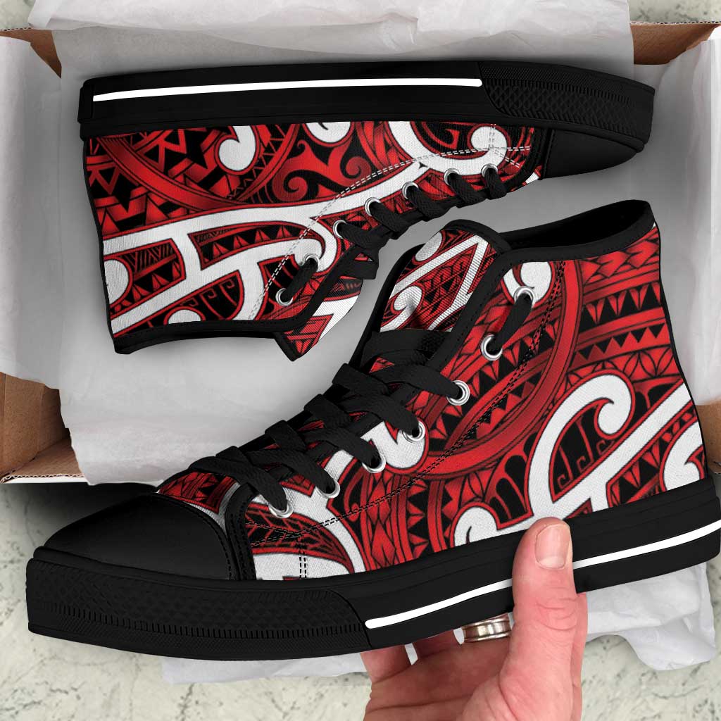 Aotearoa Maori Kowhaiwhai High Top Shoes Whero Puhoro and Patiki LT9 Red - Polynesian Pride