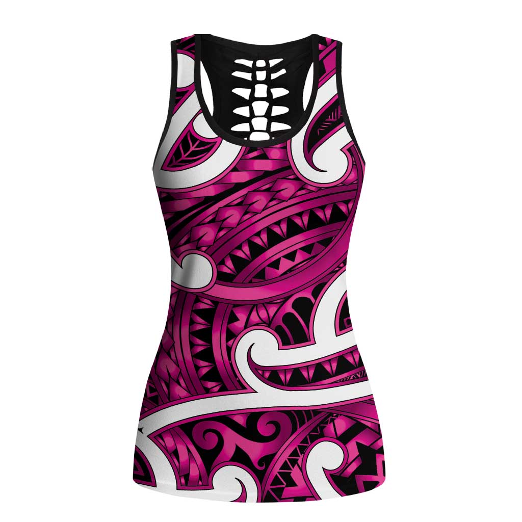 Aotearoa Maori Kowhaiwhai Hollow Tank Top Mawhero Puhoro and Patiki LT9 Female Pink - Polynesian Pride