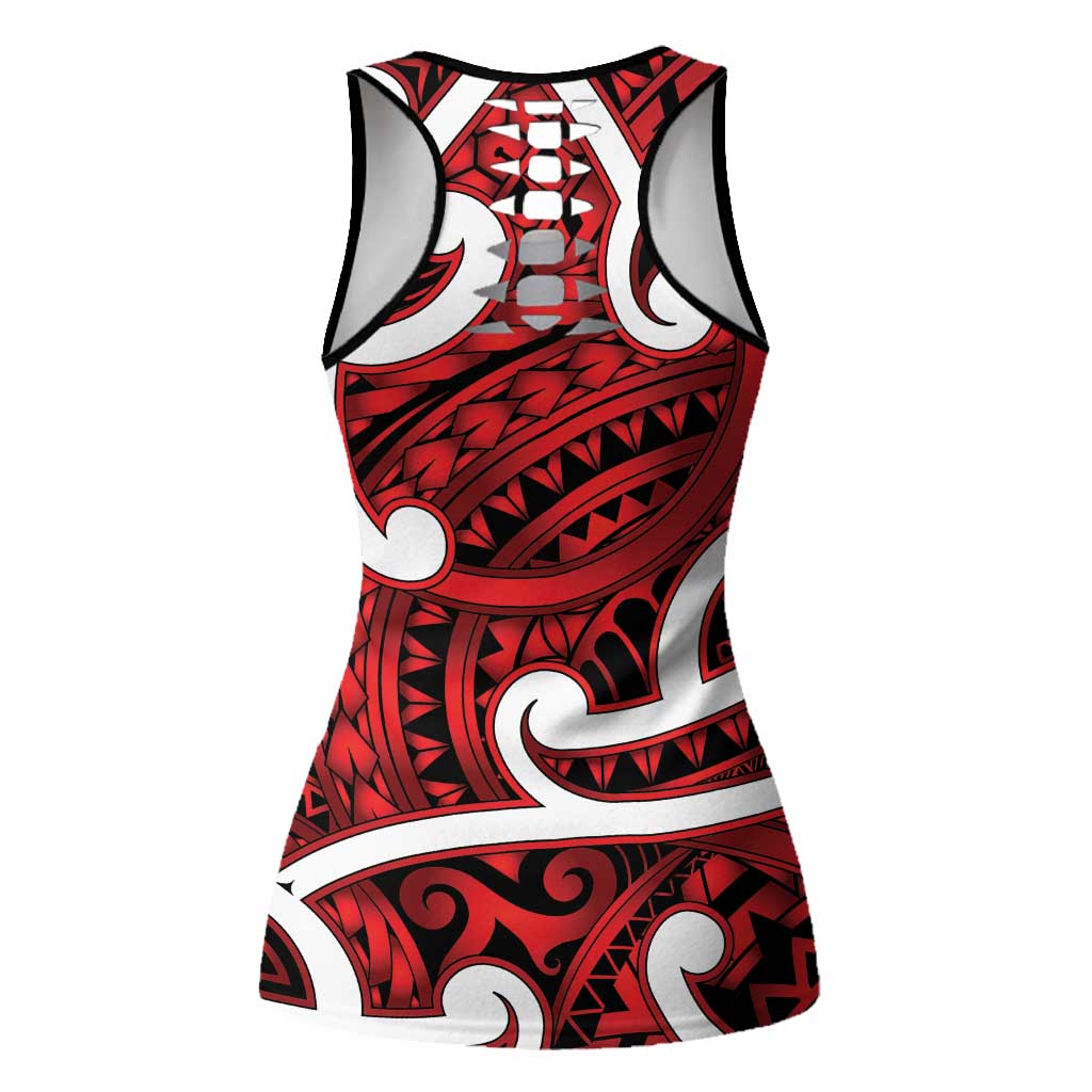 Aotearoa Maori Kowhaiwhai Hollow Tank Top Whero Puhoro and Patiki LT9 - Polynesian Pride