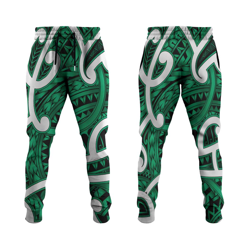Aotearoa Maori Kowhaiwhai Jogger Pants Kakariki Puhoro and Patiki LT9 Green - Polynesian Pride
