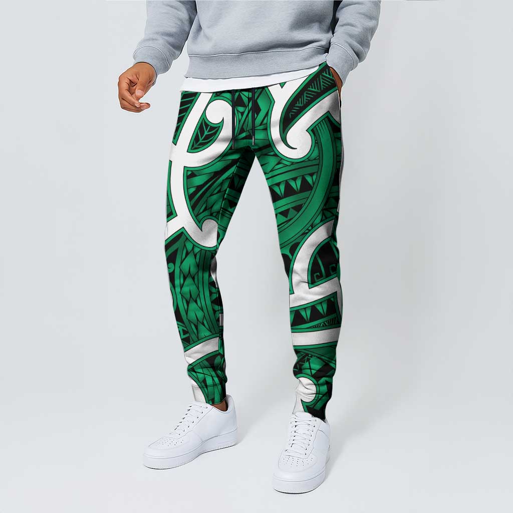Aotearoa Maori Kowhaiwhai Jogger Pants Kakariki Puhoro and Patiki LT9 - Polynesian Pride
