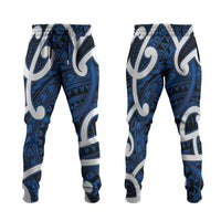 Aotearoa Maori Kowhaiwhai Jogger Pants Kikorangi Puhoro and Patiki LT9 Blue - Polynesian Pride