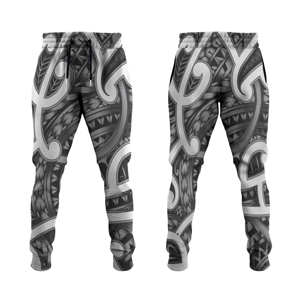 Aotearoa Maori Kowhaiwhai Jogger Pants Kiwikiwi Puhoro and Patiki LT9 Grey - Polynesian Pride