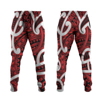 Aotearoa Maori Kowhaiwhai Jogger Pants Whero Puhoro and Patiki LT9 Red - Polynesian Pride