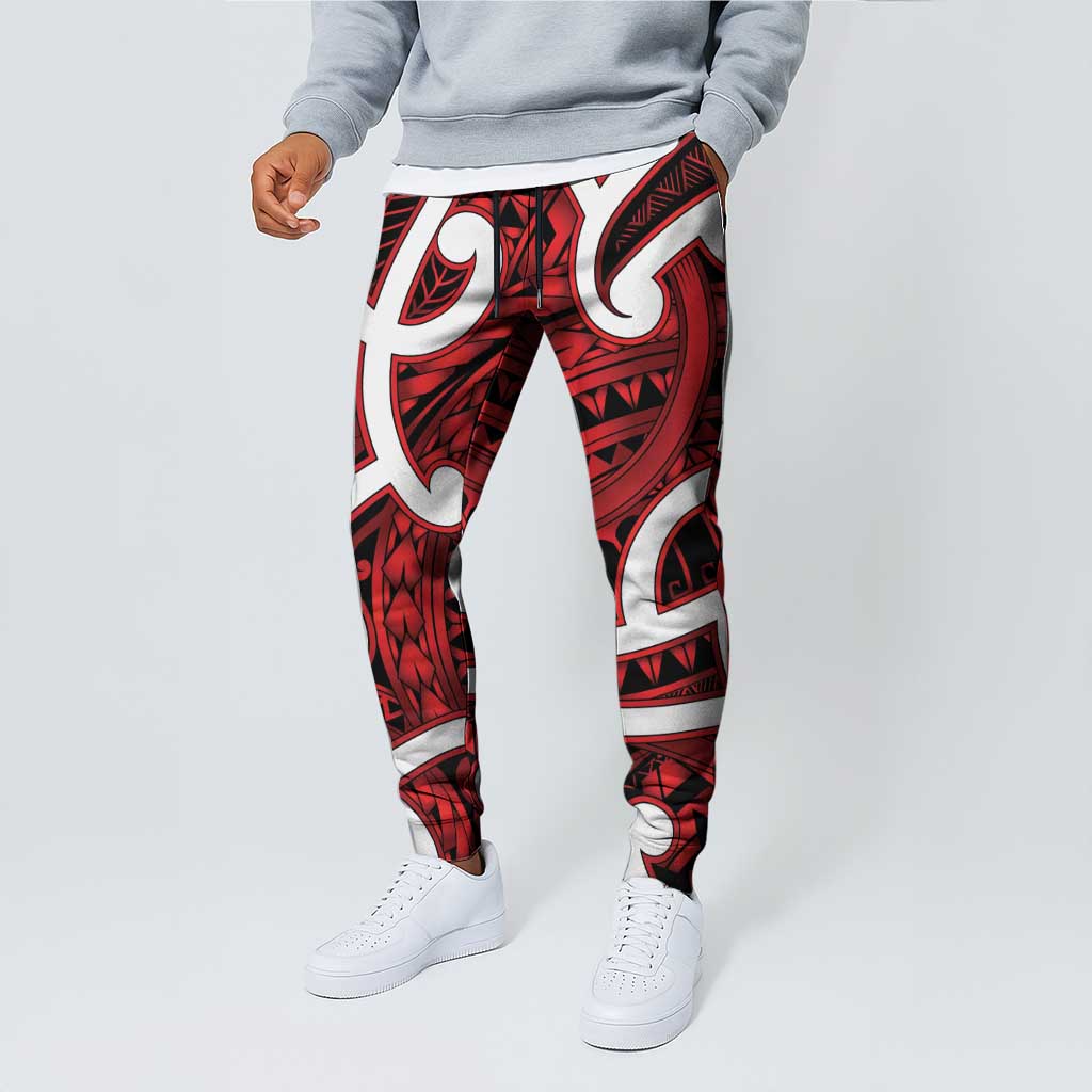 Aotearoa Maori Kowhaiwhai Jogger Pants Whero Puhoro and Patiki LT9 - Polynesian Pride