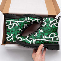 Aotearoa Maori Kowhaiwhai Leather Boots Kakariki Puhoro and Patiki LT9 - Polynesian Pride