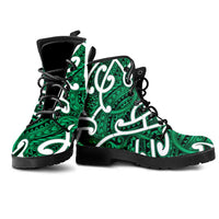 Aotearoa Maori Kowhaiwhai Leather Boots Kakariki Puhoro and Patiki LT9 - Polynesian Pride