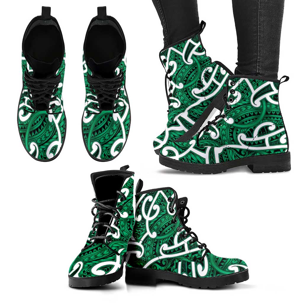 Aotearoa Maori Kowhaiwhai Leather Boots Kakariki Puhoro and Patiki LT9 - Polynesian Pride