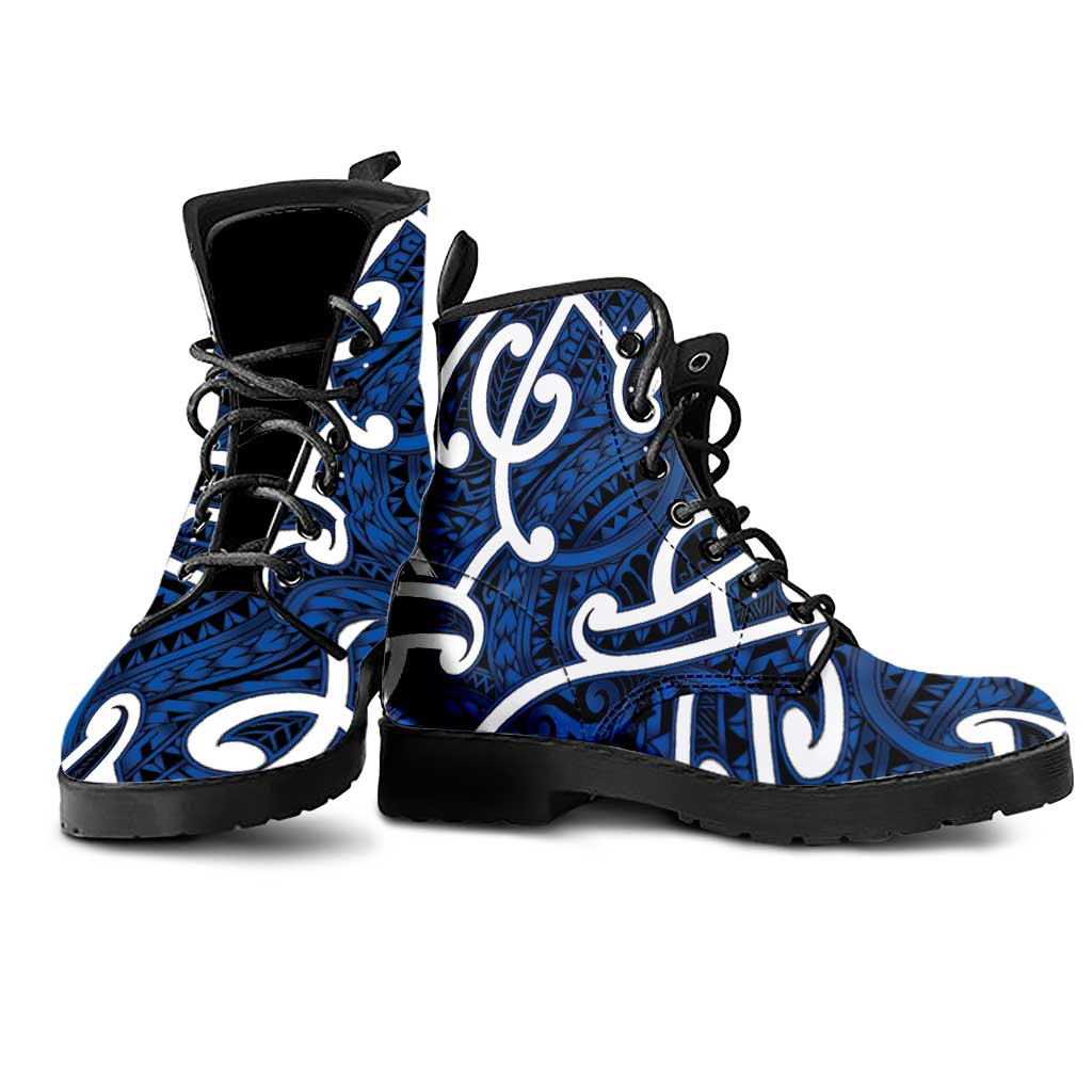Aotearoa Maori Kowhaiwhai Leather Boots Kikorangi Puhoro and Patiki LT9 - Polynesian Pride