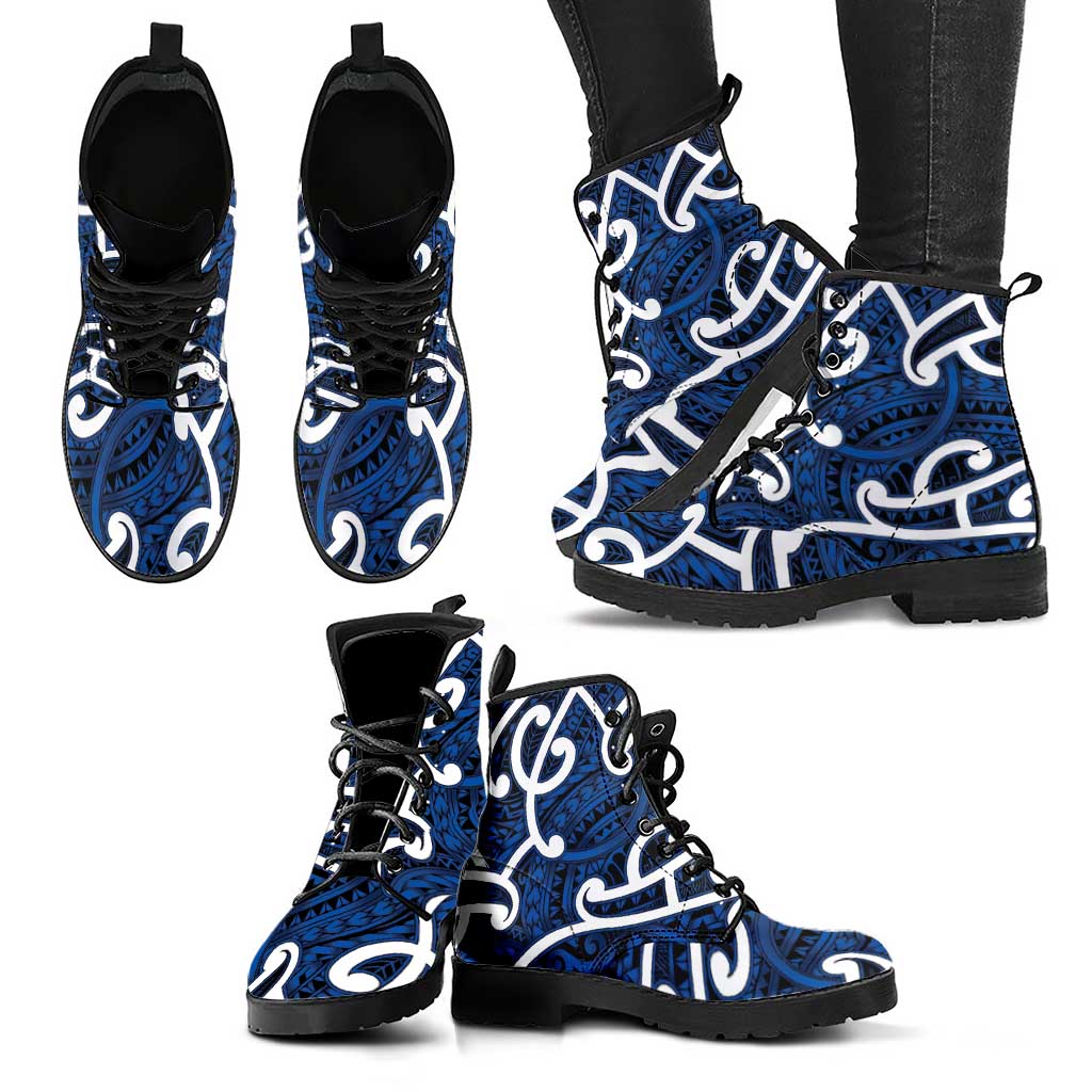 Aotearoa Maori Kowhaiwhai Leather Boots Kikorangi Puhoro and Patiki LT9 - Polynesian Pride