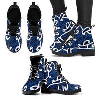 Aotearoa Maori Kowhaiwhai Leather Boots Kikorangi Puhoro and Patiki LT9 - Polynesian Pride
