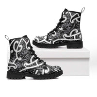 Aotearoa Maori Kowhaiwhai Leather Boots Kiwikiwi Puhoro and Patiki LT9 Grey - Polynesian Pride