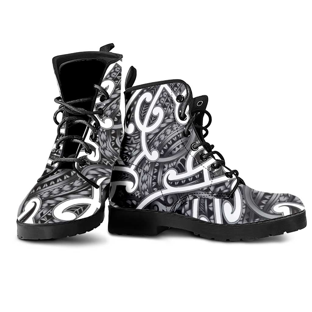 Aotearoa Maori Kowhaiwhai Leather Boots Kiwikiwi Puhoro and Patiki LT9 - Polynesian Pride